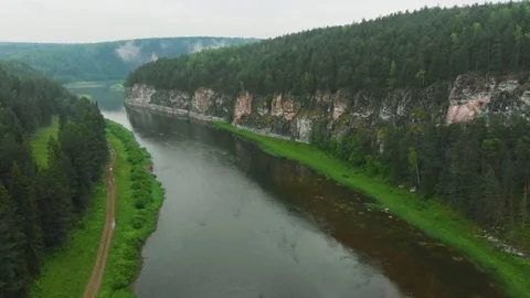 Rock on the river Chusovaya Stock Footage 113178201