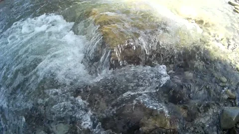 The Rock on the River flowing with bubbles Stock Footage 146259137