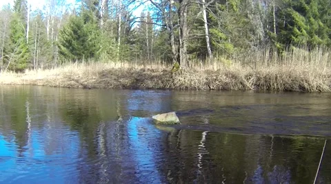 Rock in the river Stock Footage 48967765