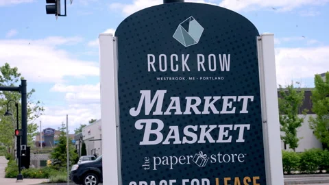 Rock Row development monument sign in Westbrook Maine, close-up tracking shot Stock Footage 337736248