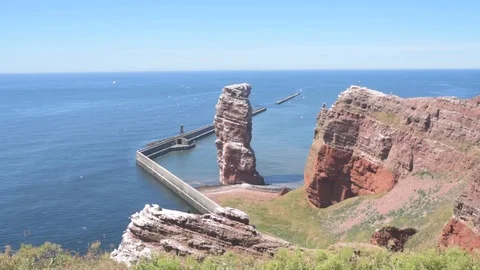 Rock sea stack Lange Anna on Helgoland Island Stock Footage 92200967