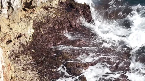 Rock shore with sea waves splash Stock Footage 100676701