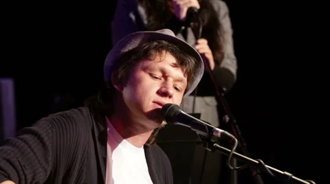 Rock singer on stage Stock Footage 47288303