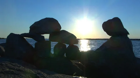 Rock Stack Riverbank Stock Footage 33129092