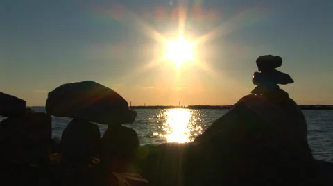 Rock Stack Riverbank Stock Footage 33130429