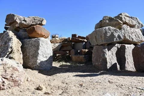 Rock stacking fort Stock Photos