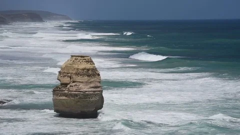 Rock Stacks In Blue Ocean at Twelve Apostles Victoria Australia Stock Footage 80625162