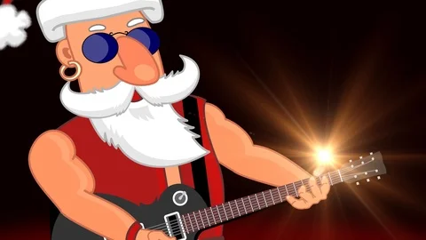 Rock star Bad Santa Claus playing guitar Jingle Bells. Cartoon. Stock After Effects