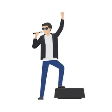 Rock Star in Leather Jacket Sing in Microphone Stock Illustration
