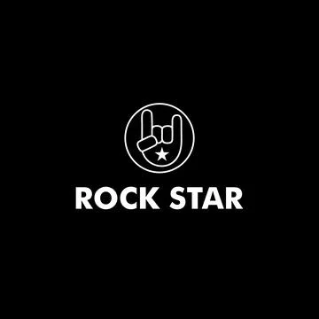 Rock Star Logo Design Template, Metal Hand Sign Concept, Black &amp; White, Ell.. Ilustración de archivo