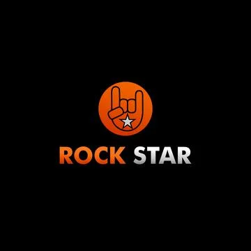 Rock Star Logo Design Template, Metal Hand Sign Concept, Black, Orange, Whi.. Stock Illustration
