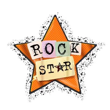 Rock star vector print for t shirt with slogan. Retro halftone paper star and Stock Illustration