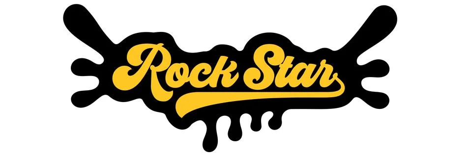 Rock Star vector typography illustration. Yellow Rock Star cursive retro Stock Illustration