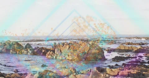 Rock staying centered while sequence starting, triangles and particles rising, Stock Footage 333829782