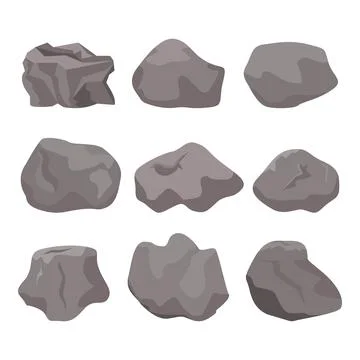 Rock stone cartoon vector set in a flat style with variety of shapes Stock Illustration