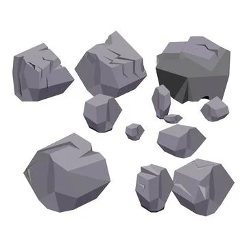 Rock stone cartoon vector set in a flat style with variety of shapes. Stock Illustration
