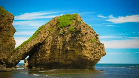 Rock structure aka stone Elephant at the coast of Tikhaya bukhta bay at Sakha Stock Photos
