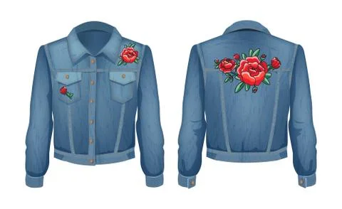 Rock Style Denim Jacket Set Vector Illustration イラスト素材