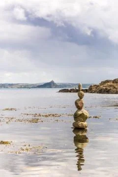 Rock tower at Cornwall seaside Stock Photos