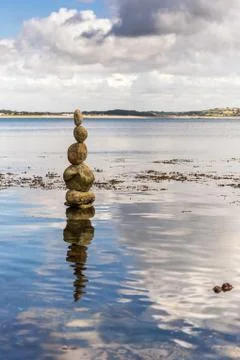 Rock tower at Cornwall seaside Stock Photos
