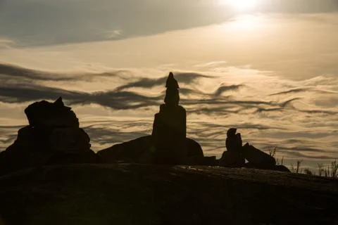 Rock towers with dark clouds in the back Stock Photos