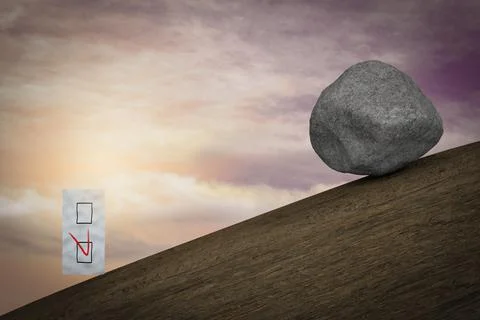 Rock tumbling down the mountain to a vote demonstrating Vote by mail problem Stock-Illustration