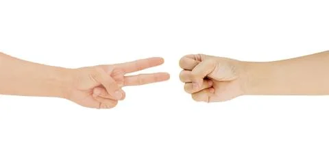 Rock VS scissors finger isolate on white Stock Photos
