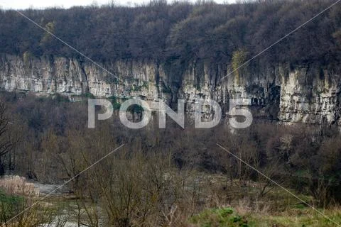 Rock wall of Smotrych River canyon in Kamianets Podilskyi, Ukraine Stock Photos