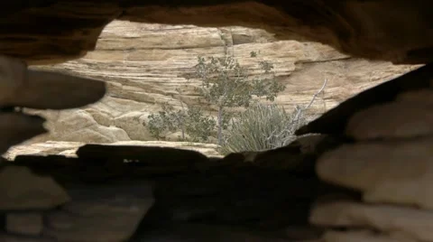 Rock window framing a tree Stock Footage 10966341