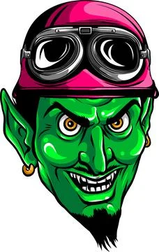 Rockabilly Devil tattoo vector illustration in full color on white background Stock Illustration