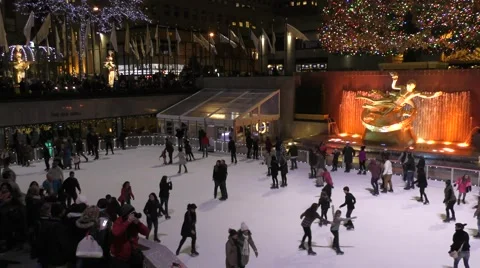 Rockefeller Center ice skating 4K Stock Footage 58026164