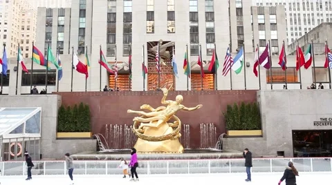 Rockefeller Center Prometheus Statue and Skating Rink Stock Footage 68511018