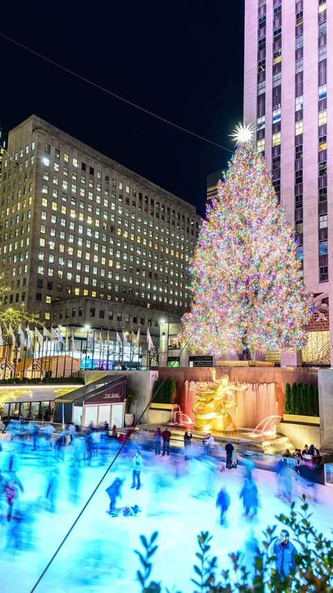 Rockefeller Christmas Tree, Vertical Timelapse, Dec 16, 2023, New York City, NY Stock Footage 258838114