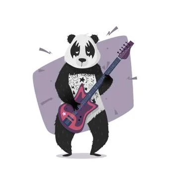 Rocker panda playing the guitar. Stock Illustration