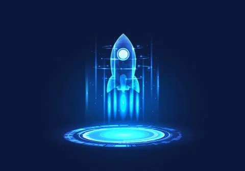 Rocket is above the technology circle. It means using smart technology to h.. Stockillustratie