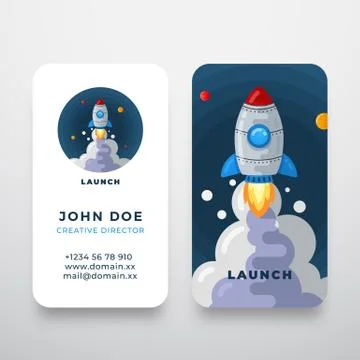 Rocket Abstract Vector Logo and Business Card Template. Space Craft Launch 스톡 일러스트