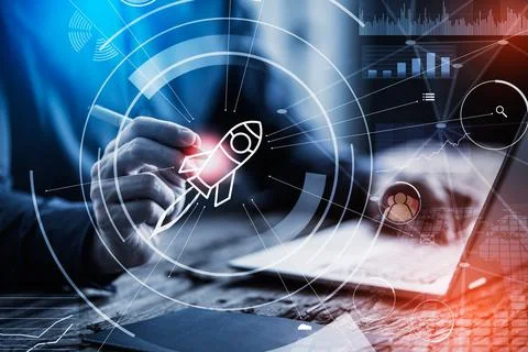 Rocket To Accelerate Digital Startup Stock Photos