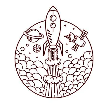 Rocket adventure line illustration vector hand drawn Illustrazione stock