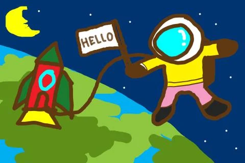 The rocket and Astronaut in space Stock Illustration