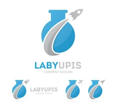 Rocket and bulb logo combination. Airplane and lab bottle symbol or icon. Unique Stock Illustration