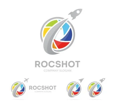 Rocket and camera shutter logo combination. Airplane and photography symbol or Stock Illustration