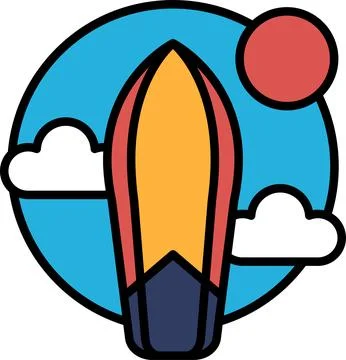 Rocket and clouds icon in line style. Stock Illustration