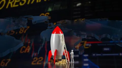 The rocket and coins on chart background  for Business concept 3d rendering.. Illustrazione stock