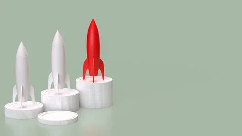 The rocket and coins for sci or Business concept 3d rendering. Illustrazione stock