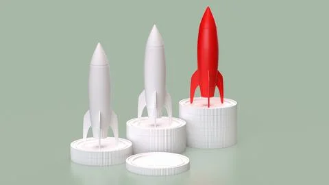 The rocket and coins for sci or Business concept 3d rendering. Stock Illustration