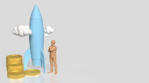 The Rocket and coins for Startup concept 3d Rendering. Stock Illustration