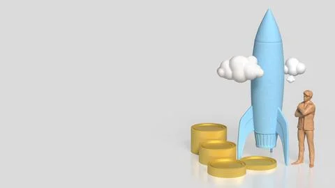 The Rocket and coins for Startup concept 3d Rendering. Stock Illustration