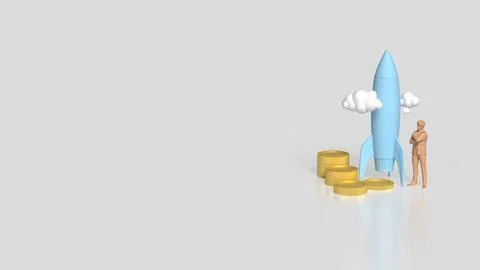 The Rocket and coins for Startup concept 3d Rendering. Stock Illustration
