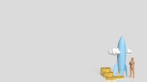 The Rocket and coins for Startup concept 3d Rendering. Stock Illustration