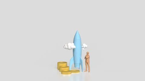 The Rocket and coins for Startup concept 3d Rendering. Stock Illustration